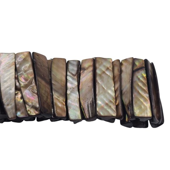 Women's Arm Wristlet Wide Iridescent Abalone Shell Stretchy Bracelet Jewelry - Picture 8 of 13